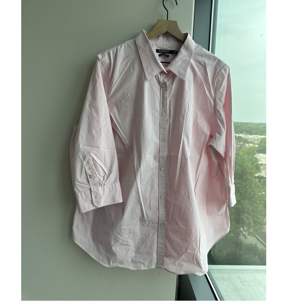 Lauren Ralph Lauren Pink Striped Stretch Non-Iron Button-Up 3/4 Sleeve 3X